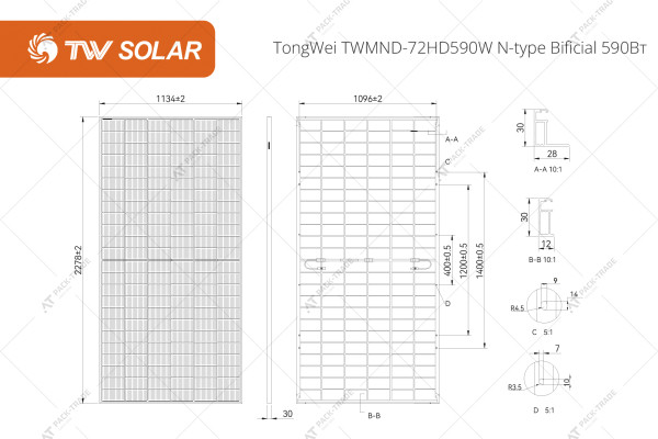 Сонячна панель TongWei TWMND-72HD590W N-type Bificial 590 Вт