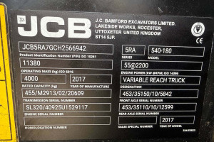 Телескопический погрузчик JCB 540-180 2017 г. 55 кВт * Sway 3522 м/ч. №6713