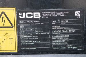 Телескопічний навантажувач JCB 533-105 2019 р., 55 кВт, 2605 м/год. №4172