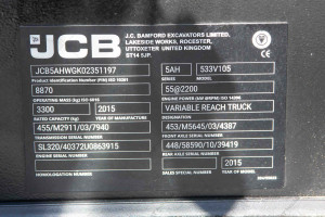 Телескопический погрузчик JCB 533-105 2015 г. 55 кВт * 6370,2 м/ч. №4161 B