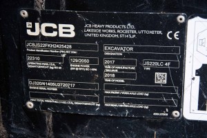 Гусеничный экскаватор JCB JS220LC 4F 2017 г. 129 кВт. 1931,5 м/ч., №2809 БРОНЬ