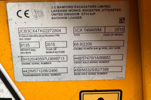 Экскаватор погрузчик JCB 3CX 2015 г. 68 кВт. 6400 м/ч.