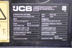 Телескопический погрузчик JCB 533-105 2018 г. 55 кВт * 6280 м/ч. № 5644 B