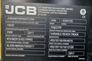 Телескопический погрузчик JCB 535-125 2017 г. 55 кВт 2744 м/ч. №5135 B