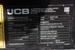 Телескопический погрузчик JCB 535-125 2017 г. * 4104 м/ч.№ 5270 B