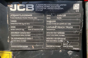 Телескопический погрузчик JCB 535-125 2017 г. 55 кВт * Sway 4220 м/ч., №5152 B