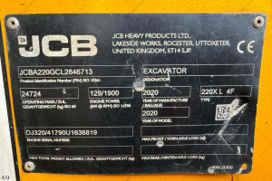 Гусеничный экскаватор JCB 220X L 4F 2020 г. 129 кВт. 4261,7 м/ч., №4262 L
