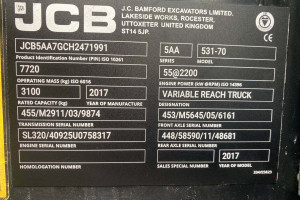 Телескопический погрузчик JCB 531-70 2017 г. 55 кВт 4179 м/ч. № 5516 B