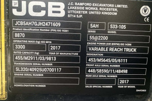 Телескопический погрузчик JCB 533-105 2017 г. 55 кВт * 4614 м/ч. № 5705 B