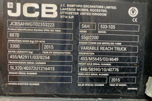 Телескопический погрузчик JCB 533-105 2015 г. 55 кВт.4056 м/ч. № 5311