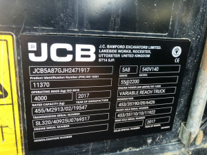 Телескопический погрузчик JCB 540-140 Hi-Viz 2017 г. 55 кВт. 4340 м/ч., №4312