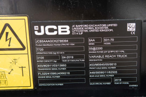 Телескопічний навантажувач JCB 531-70 2019 р. 55 кВт. 1355,4 м/г., №3945 L