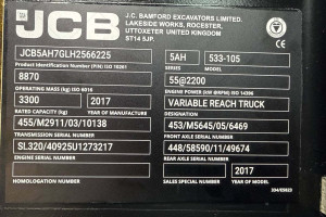 Телескопический погрузчик JCB 533-105 2017 г. 55 кВт. 4182 м/ч. №5884 B
