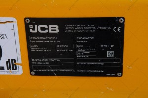 Гусеничный экскаватор JCB 220XLC 2018 г. 129 кВт. 3930 м/ч. №3647 L