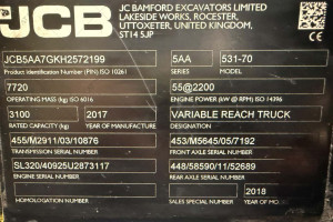 Телескопический погрузчик JCB 531-70 2017 г. 55 кВт 6030 м/ч.