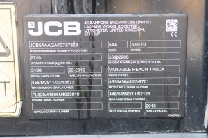 JCB 531-70  2019 y. 55 kW. 1947,8 m/h. № 3667 RESERVED L