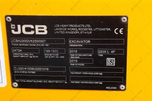 Гусеничный экскаватор JCB 220X LC 2019 г. 129 кВт. 3795 м/ч., № 3593 L