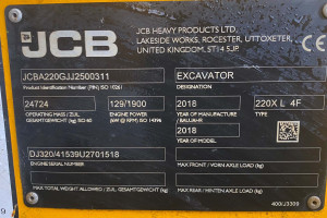 Гусеничний екскаватор JCB JS220X 2018 р. 129 кВт. 4389 м/год.