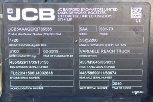 Телескопічний навантажувач JCB 531-70 2019 р. 55 кВт. 1208 м/г., №4464