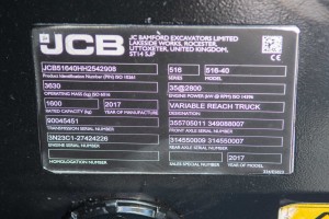 Погрузчик JCB 516-40 2017 г. 35 кВт. 99 м/ч., № 3682