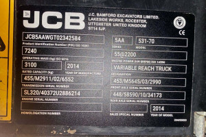 Телескопический погрузчик JCB 531-70 2014 г. 55 кВт 3657 м/ч.  №5518
