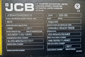 Телескопічний навантажувач JCB 533-105  2017 р. 55 кВт * 5804 м/г., №5184 B