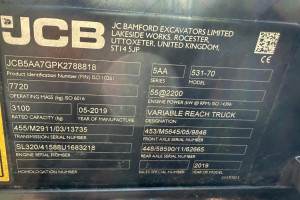 Телескопический погрузчик JCB 531-70 2019 г. 55 кВт * 3080 м/ч.