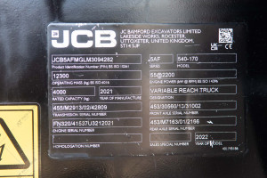 Телескопічний навантажувач JCB 540-170 2021 р. 55 кВт. 865 м/г.,  №4376 B