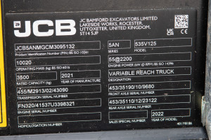 Телескопічний навантажувач JCB 535-125 2021 р. 55 кВт 3654 м/г. №5308B