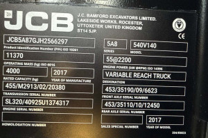 Телескопический погрузчик JCB 540-140 2017 г. 55кВт.* 3501 м/ч. №6287 B