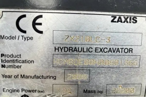 Hitachi ZX 210 LC-3  2008 y. 122 kW. 9949 m/h. № 5150