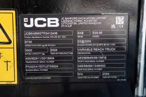 Телескопический погрузчик JCB 535-95 2024 г. 55кВт., Дж 441 м/ч.  № 5346