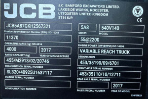 Телескопический погрузчик JCB 540-140 2017 г. 55кВт. 3608 м/ч. №6288 B