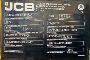 Телескопический погрузчик JCB 533-105 2017 г. 55 кВт * 3842 м/ч. №5115 B