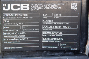 Телескопический погрузчик JCB 531-70 2017 г. 55 кВт 2401 м/ч. № 5426
