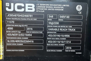 Телескопический погрузчик JCB 540-140 2016 г. 55кВт.,* 4191 м/ч. №6544