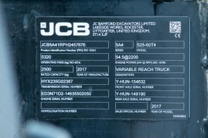 Погрузчик JCB 525-60T4 Hi-Viz  2017 г. 54,5 кВт. 2208,6 м/ч., № 3683