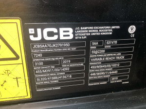 Телескопический погрузчик JCB 531-70 2019 г. 55 кВт. 1058 м/ч. №3842