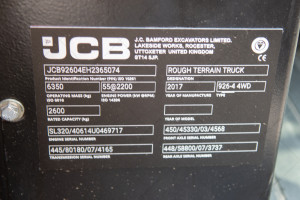 Вилковий навантажувач JCB 926-4 4WD 2017 р. 4360,4 м/год. № 5148